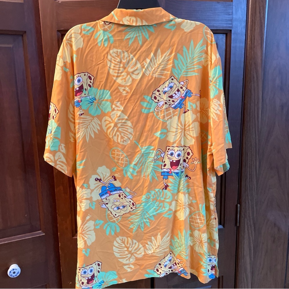 Nickelodeon Spongebob Squarepants Shirt Mens 2XL Hawaiian Aloha Orange Floral - Picture 7 of 9